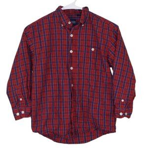 Boys 100% Cotton Red/Blue Plaid Button Down Flannel Collar Shirt Church Wear - 8